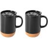 imageGibson Home Modani 2 Pack Large 165 OZ Ceramic Mugs Set with Removable Cork Bottom and Lid  BlackBlack