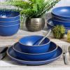 imageGibson Home Rockabye 12 Piece Double Bowl Melamine Dinnerware Set  Matte RedMatte Blue