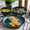 imageGibson Home Rockabye 12 Piece Double Bowl Melamine Dinnerware Set  Matte RedMatte Teal