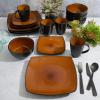 imageGibson Soho Lounge Square Reactive Glaze Stoneware Dinnerware Set Service for 4 16pc AmberAmber