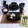 imageGibson Soho Lounge Square Reactive Glaze Stoneware Dinnerware Set Service for 4 16pc AmberBlack