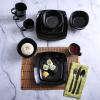 imageGibson Soho Lounge Square Reactive Glaze Stoneware Dinnerware Set Service for 4 16pc AmberBlack