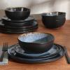 imageGibson Soho Lounge Square Reactive Glaze Stoneware Dinnerware Set Service for 4 16pc AmberBlackBlue