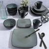 imageGibson Soho Lounge Square Reactive Glaze Stoneware Dinnerware Set Service for 4 16pc AmberEclipse Grey