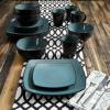 imageGibson Soho Lounge Square Reactive Glaze Stoneware Dinnerware Set Service for 4 16pc AmberForest GreenBlack