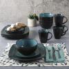 imageGibson Soho Lounge Square Reactive Glaze Stoneware Dinnerware Set Service for 4 16pc AmberForest GreenBlack