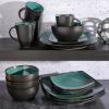 imageGibson Soho Lounge Square Reactive Glaze Stoneware Dinnerware Set Service for 4 16pc AmberForest GreenBlack