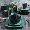 imageGibson Soho Lounge Square Reactive Glaze Stoneware Dinnerware Set Service for 4 16pc AmberForest GreenBlack