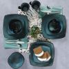 imageGibson Soho Lounge Square Reactive Glaze Stoneware Dinnerware Set Service for 4 16pc AmberForest GreenBlack