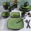 imageGibson Soho Lounge Square Reactive Glaze Stoneware Dinnerware Set Service for 4 16pc AmberGreen