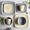 imageGibson Soho Lounge Square Reactive Glaze Stoneware Dinnerware Set Service for 4 16pc AmberLight Gray