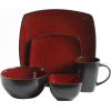 imageGibson Soho Lounge Square Reactive Glaze Stoneware Dinnerware Set Service for 4 16pc AmberRedBlack