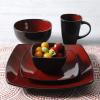 imageGibson Soho Lounge Square Reactive Glaze Stoneware Dinnerware Set Service for 4 16pc AmberRedBlack