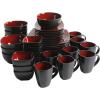 imageGibson Soho Lounge Square Reactive Glaze Stoneware Dinnerware Set Service for 4 16pc AmberRedBlack