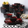imageGibson Soho Lounge Square Reactive Glaze Stoneware Dinnerware Set Service for 4 16pc AmberRedBlack