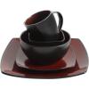 imageGibson Soho Lounge Square Reactive Glaze Stoneware Dinnerware Set Service for 4 16pc AmberRedBlack