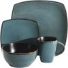 imageGibson Soho Lounge Square Reactive Glaze Stoneware Dinnerware Set Service for 4 16pc AmberTeal