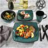 imageGibson Soho Lounge Square Reactive Glaze Stoneware Dinnerware Set Service for 4 16pc AmberTeal