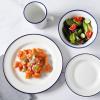imageMartha Stewart Cliffield High Fired 16Piece Porcelain Chip and Scratch Resistant Plates Bowls and Mugs Dinnerware Set Service for 4  WhiteWhite w Blue Rim