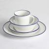 imageMartha Stewart Cliffield High Fired 16Piece Porcelain Chip and Scratch Resistant Plates Bowls and Mugs Dinnerware Set Service for 4  WhiteWhite w Blue Rim