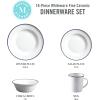 imageMartha Stewart Cliffield High Fired 16Piece Porcelain Chip and Scratch Resistant Plates Bowls and Mugs Dinnerware Set Service for 4  WhiteWhite w Blue Rim