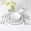 imageMartha Stewart Cliffield High Fired 16Piece Porcelain Chip and Scratch Resistant Plates Bowls and Mugs Dinnerware Set Service for 4  WhiteWhite w Blue Rim