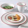 imageMartha Stewart Cliffield High Fired 16Piece Porcelain Chip and Scratch Resistant Plates Bowls and Mugs Dinnerware Set Service for 4  WhiteWhite w Red Rim