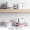 imageMartha Stewart Cliffield High Fired 16Piece Porcelain Chip and Scratch Resistant Plates Bowls and Mugs Dinnerware Set Service for 4  WhiteWhite w Red Rim