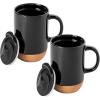 imageGibson Home Modani 2 Pack Large 165 OZ Ceramic Mugs Set with Removable Cork Bottom and Lid  BlackBlack