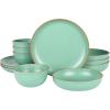 imageGibson Home Rockabye 12 Piece Double Bowl Melamine Dinnerware Set  Matte RedMatte Green