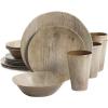 imageGibson Home Woodlands Round Melamine Plastic Dinnerware Set Service for Four 16pcs Wood
