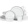 imageMartha Stewart Cliffield High Fired 16Piece Porcelain Chip and Scratch Resistant Plates Bowls and Mugs Dinnerware Set Service for 4  WhiteWhite w Black Rim