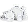 imageMartha Stewart Cliffield High Fired 16Piece Porcelain Chip and Scratch Resistant Plates Bowls and Mugs Dinnerware Set Service for 4  WhiteWhite w Blue Rim
