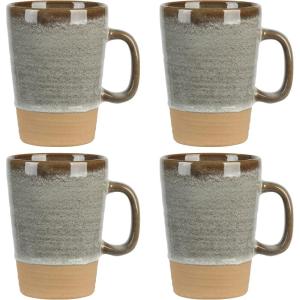 imageGibson Elite 16 Piece Dreamweaver Double Bowl Terracotta Reactive Dinnerware Set  Sand Cream Service for 4 16pcsEarthy Brown Mugs