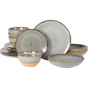imageGibson Elite 16 Piece Dreamweaver Double Bowl Terracotta Reactive Dinnerware Set  Sand Cream Service for 4 16pcsGray