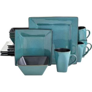 imageGibson Elite Althea Reactive Dinnerware Set Teal Service for 4 16pcsBlueBlack