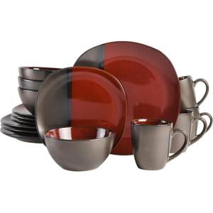 imageGibson Elite Althea Reactive Dinnerware Set Teal Service for 4 16pcsRed and Grey