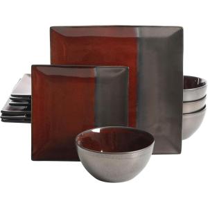 imageGibson Elite Althea Reactive Dinnerware Set Teal Service for 4 16pcsRedChocolate