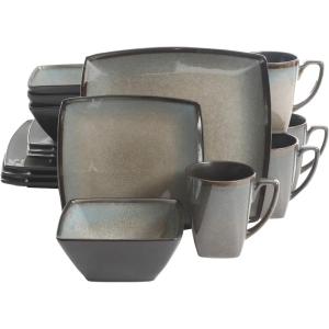 imageGibson Elite Althea Reactive Dinnerware Set Teal Service for 4 16pcsTaupe