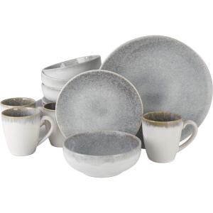 imageGibson Elite Althea Reactive Dinnerware Set Teal Service for 4 16pcsWhite w Blue Speckle