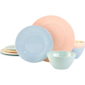 imageGibson Home Brist Melamine Plastic Dinnerware Set Service for Four 12pcs Pastels