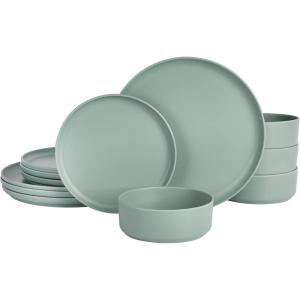 imageGibson Home Canyon Crest Stackable Matte Melamine Set  Sage Green Service for Four 12pcs