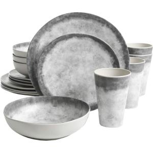 imageGibson Home Granite Organic Round Melamine Plastic Dinnerware Set Service for Four 16pcs MarbleMarble