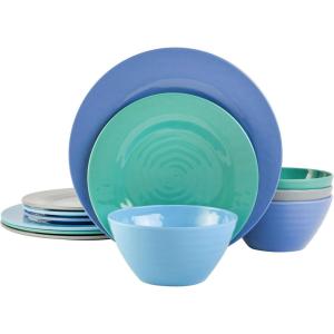 imageGibson Home Melamine Dinnerware Set Service for Four 12pcs Blue Brist