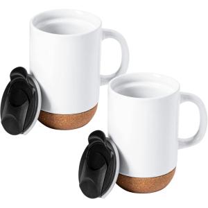 imageGibson Home Modani 2 Pack Large 165 OZ Ceramic Mugs Set with Removable Cork Bottom and Lid  BlackWhite