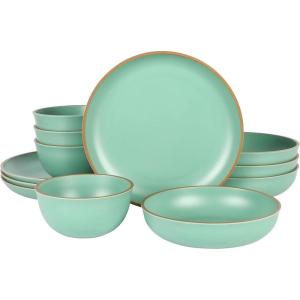 imageGibson Home Rockabye 12 Piece Double Bowl Melamine Dinnerware Set  Matte RedMatte Green