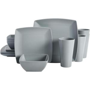 imageGibson Home Soho Grayson Square Melamine Plastic Dinnerware Set Service for Four 16pcs Grey