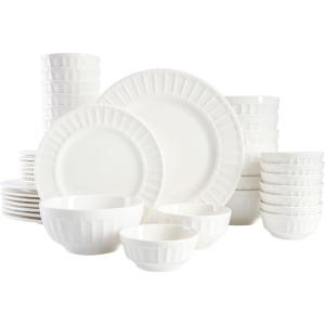 imageGibson Home Zen Buffet Porcelain Dinnerware Set Service for 8 40pcs White EmbossedWhite Embossed  40pcs