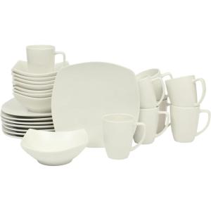 imageGibson Home Zen Buffet Porcelain Dinnerware Set Service for 8 40pcs White EmbossedWhite Soft Square  24pcs