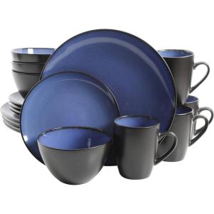 imageGibson Soho Lounge Round Reactive Glaze Stoneware Dinnerware Set Service for 4 16pc TealBlue